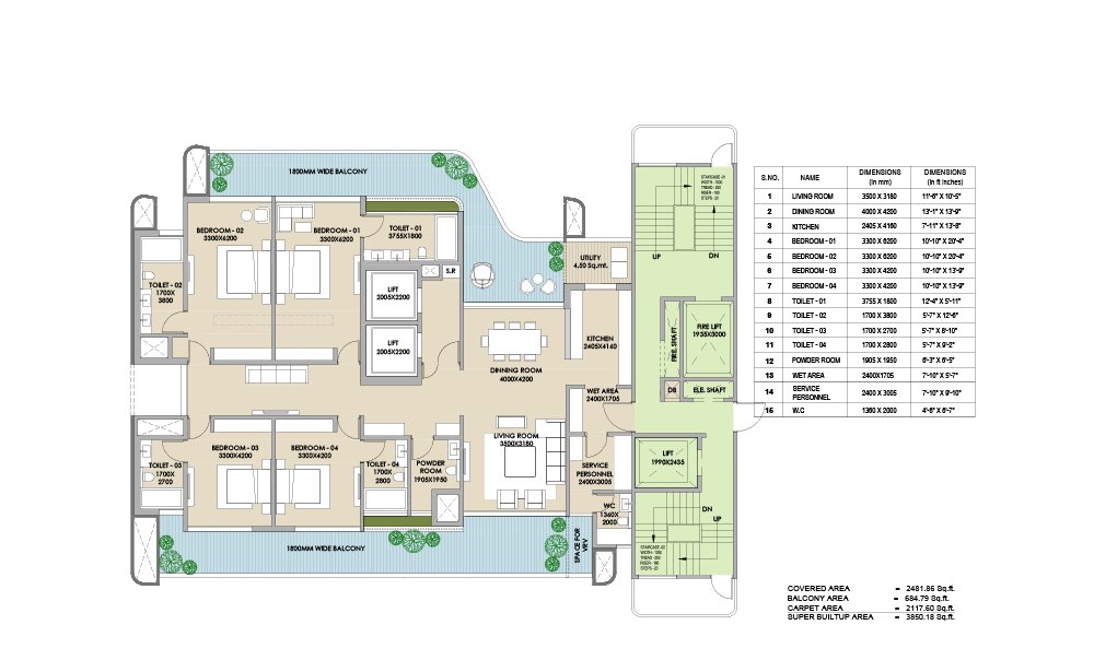Ganga Nandaka 4 BHK Unit 4A - super floor plan
