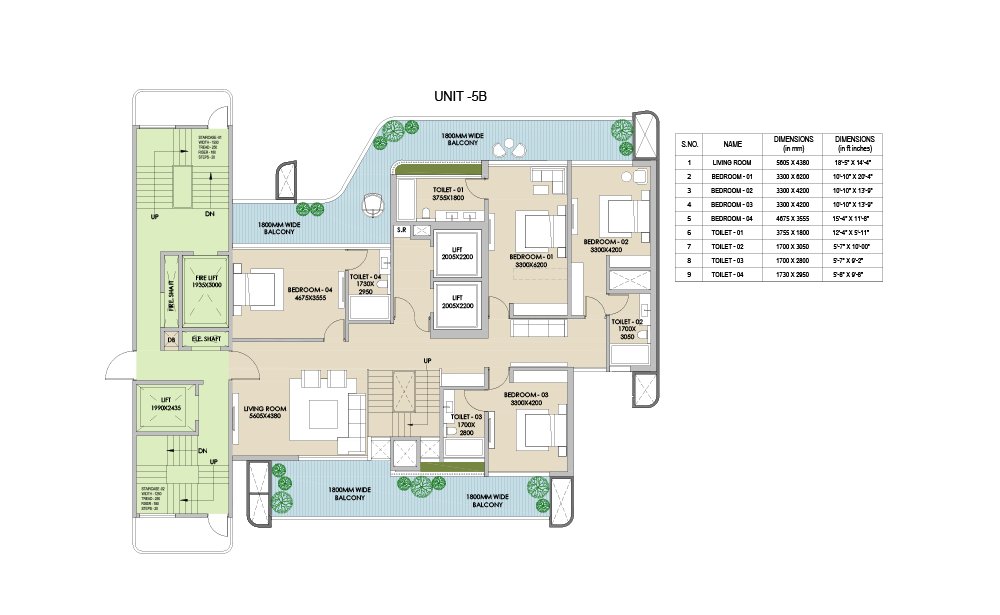 Ganga Nandaka 5 BHK Penthouse Unit 5B (bedroom level) - super floor plan
