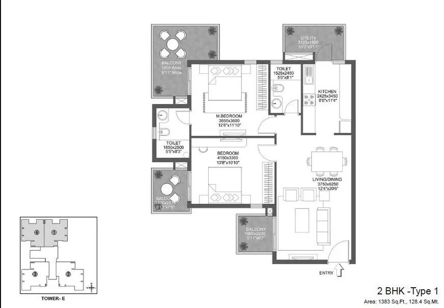 Godrej 101 2 BHK Type 1 floor plan