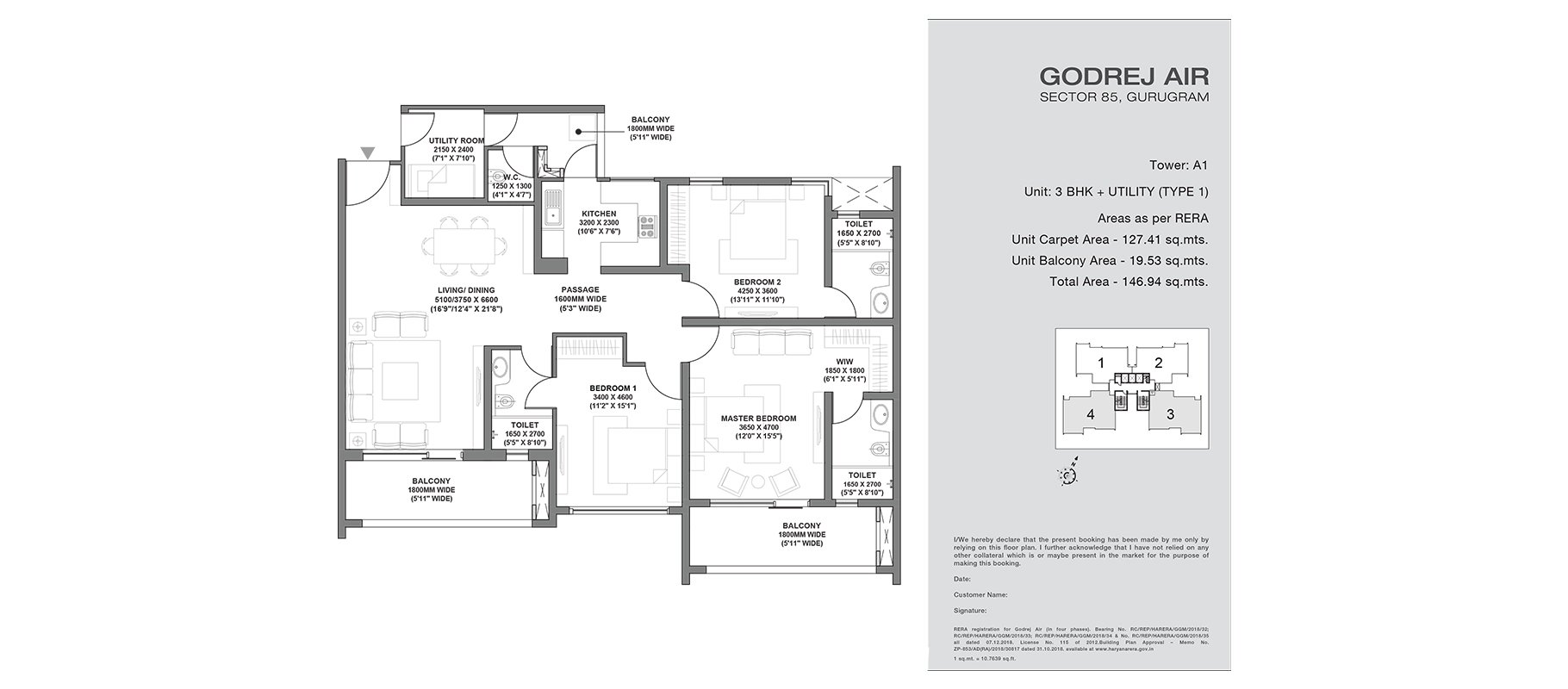 Godrej Air 3 BHK + Utility floor plan