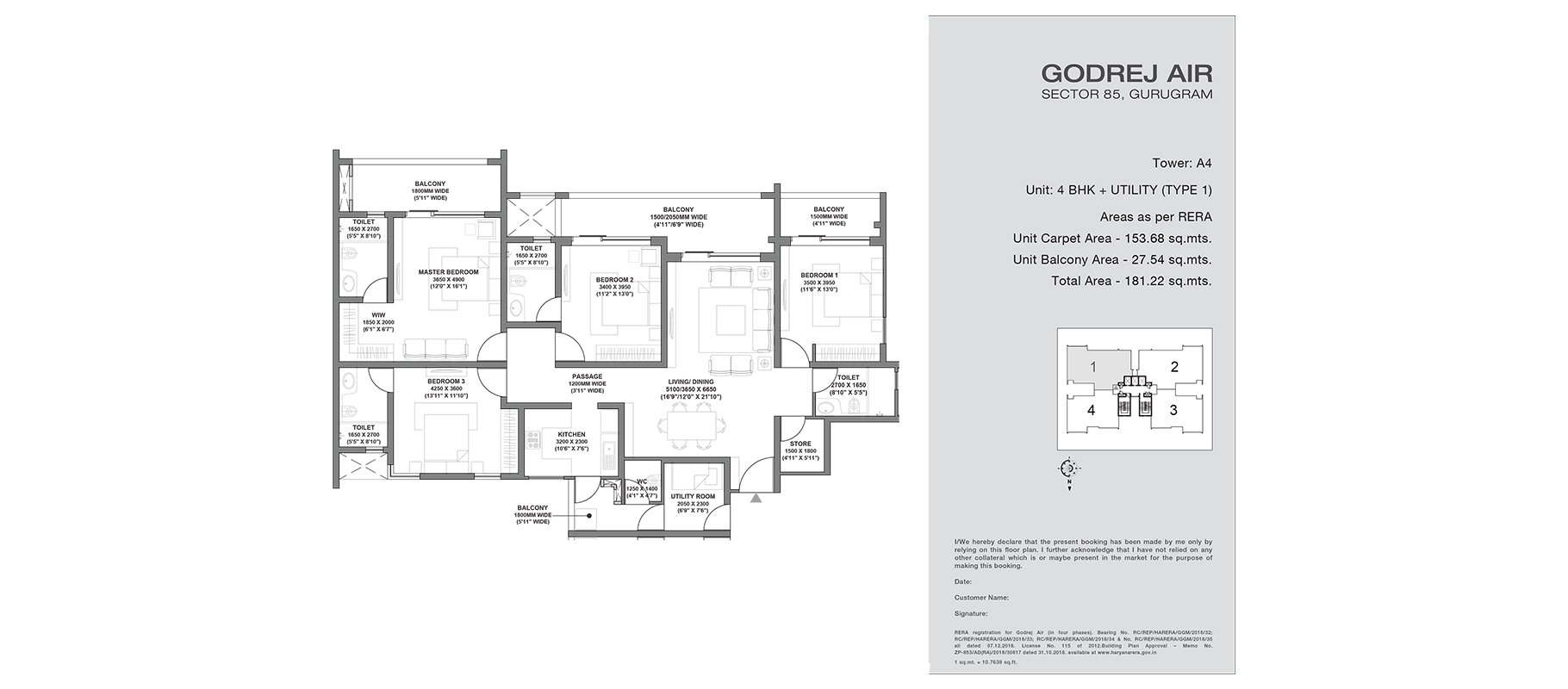 Godrej Air 4 BHK + Utility floor plan
