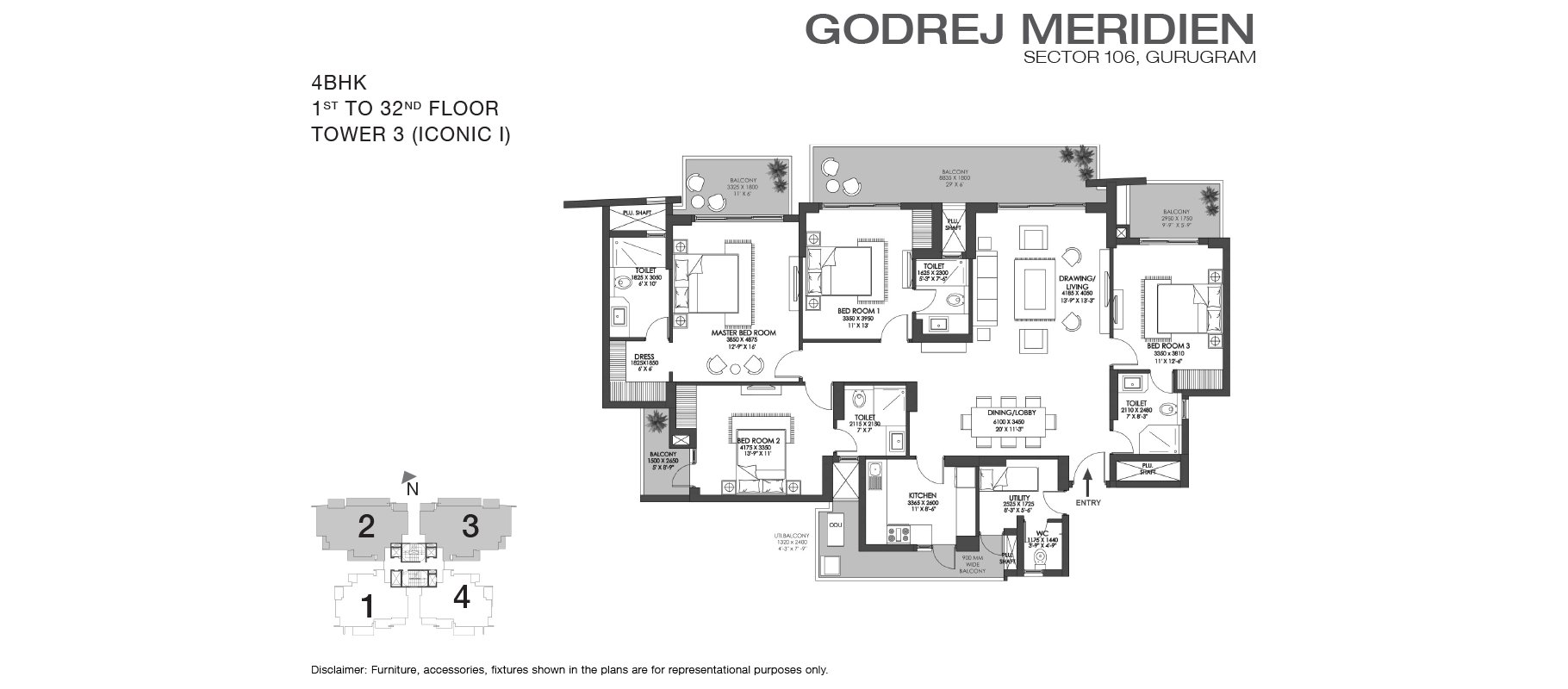 Godrej Meridien 4 BHK - alternate layout floor plan