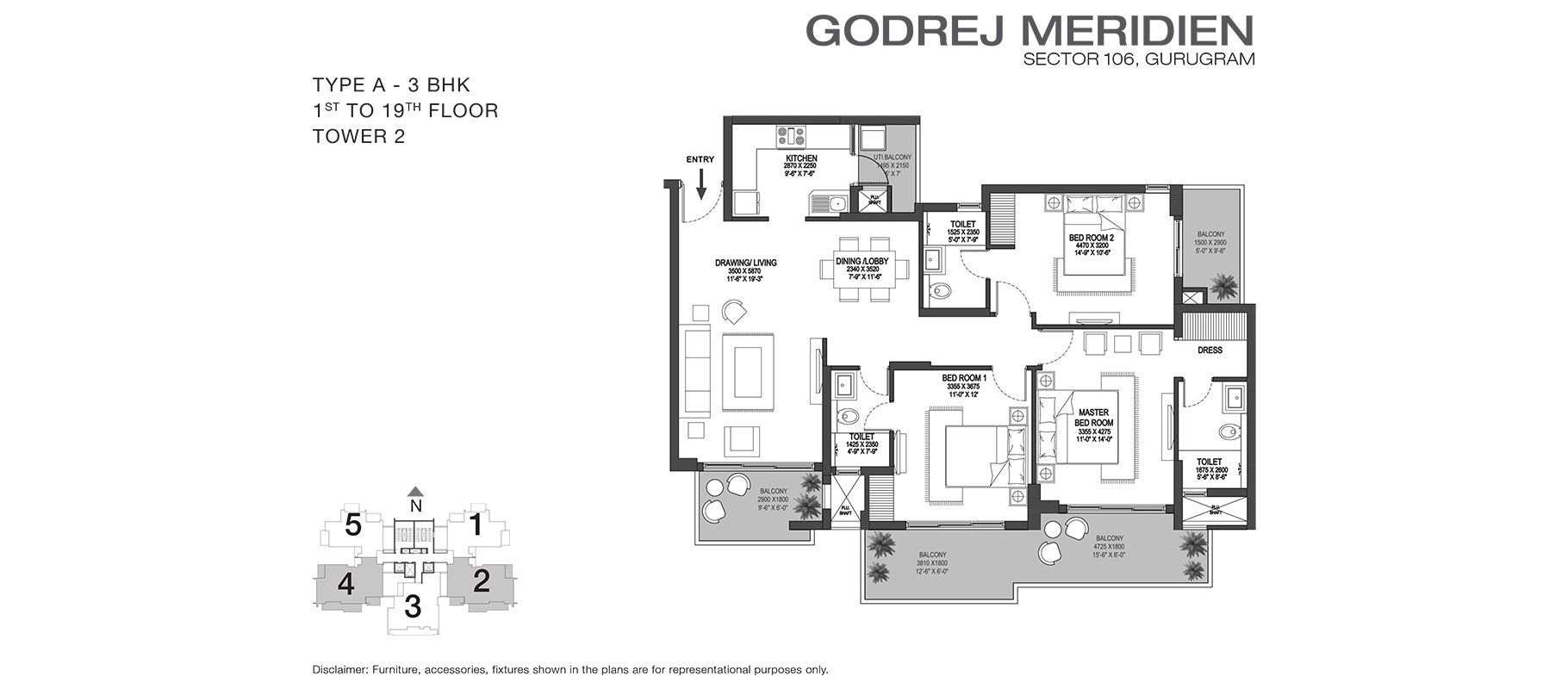 Godrej Meridien 3 BHK - Type A floor plan