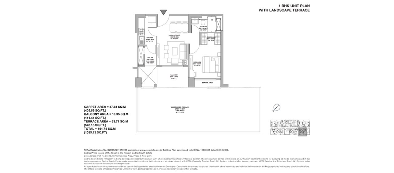 Godrej Prima 1 BHK with terrace floor plan