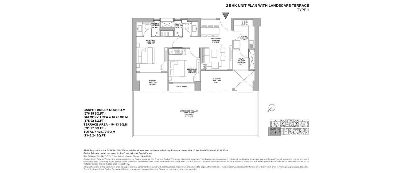 Godrej Prima 2 BHK with terrace (Type 1) floor plan