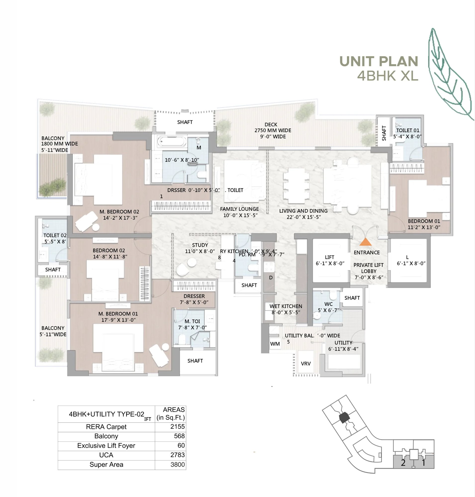 HCBS Twin Horizon 4 BHK XL - super (2,155 sq.ft carpet) floor plan