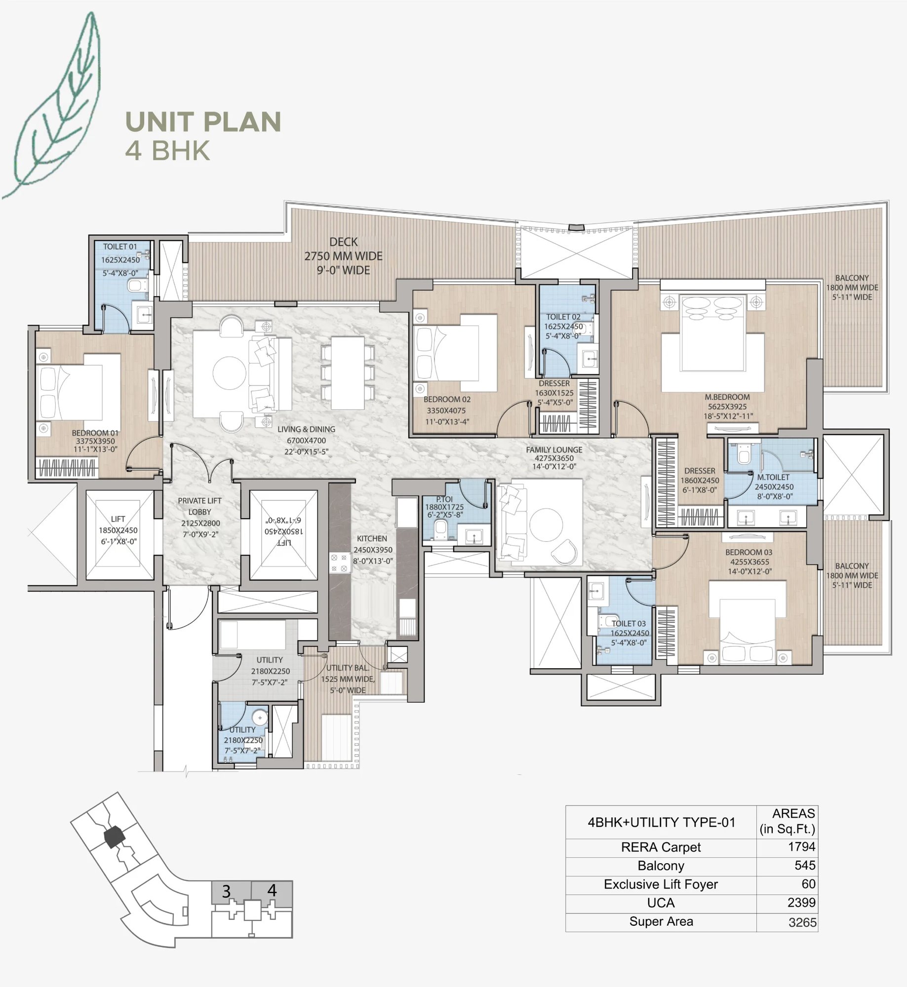 HCBS Twin Horizon 4 BHK - super (1,794 sq.ft carpet) floor plan