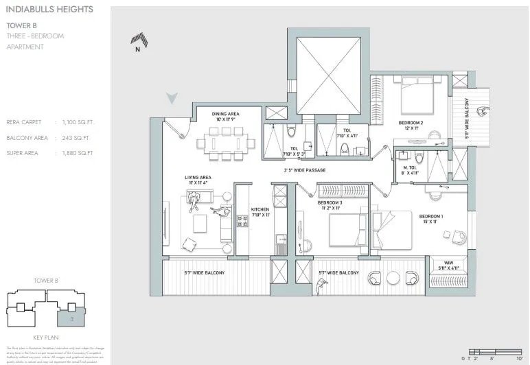 Indiabulls Heights 3 BHK (Tower B) floor plan