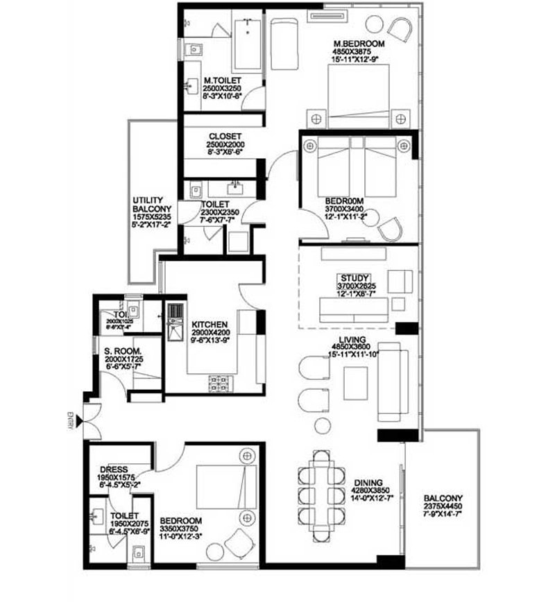 Ireo The Grand Arch 3 BHK + SQ floor plan