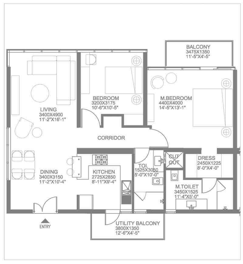 Ireo The Grand Arch 2 BHK + 2T floor plan