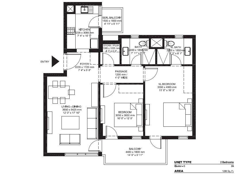 Ireo The Corridors 2 BHK floor plan
