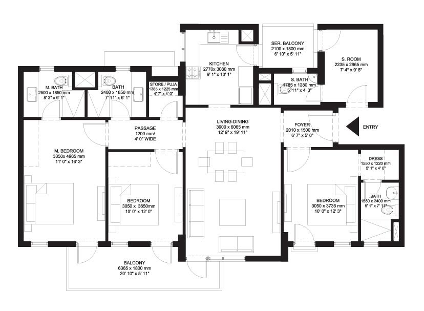 Ireo The Corridors 3 BHK + SQ floor plan