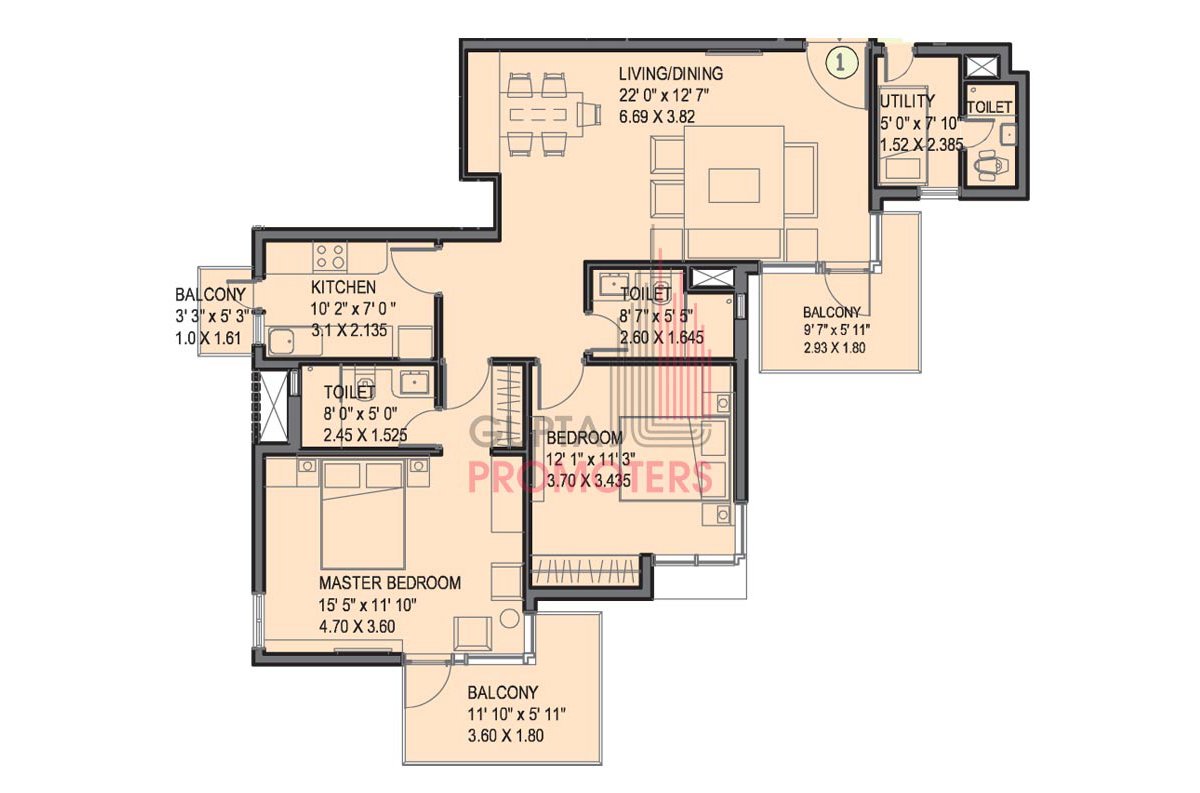 Ireo Uptown 2 BHK floor plan