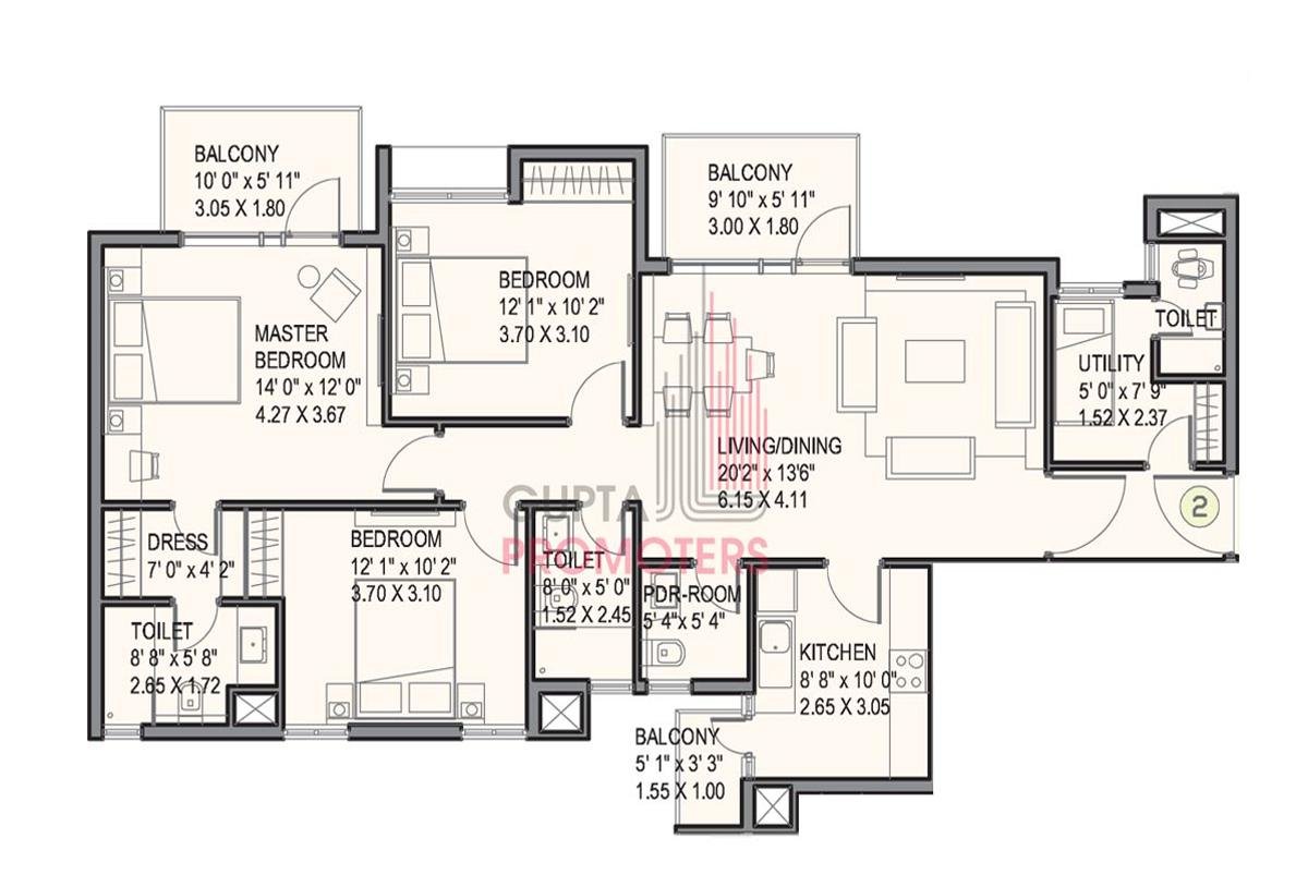 Ireo Uptown 3 BHK floor plan