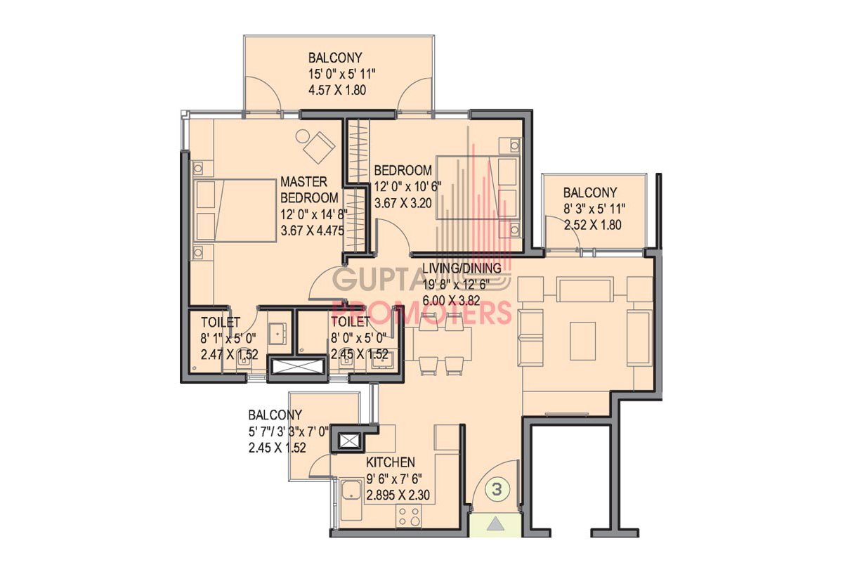 Ireo Uptown 2 BHK floor plan