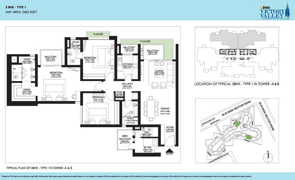 Ireo Victory Valley 3 BHK + SQ floor plan