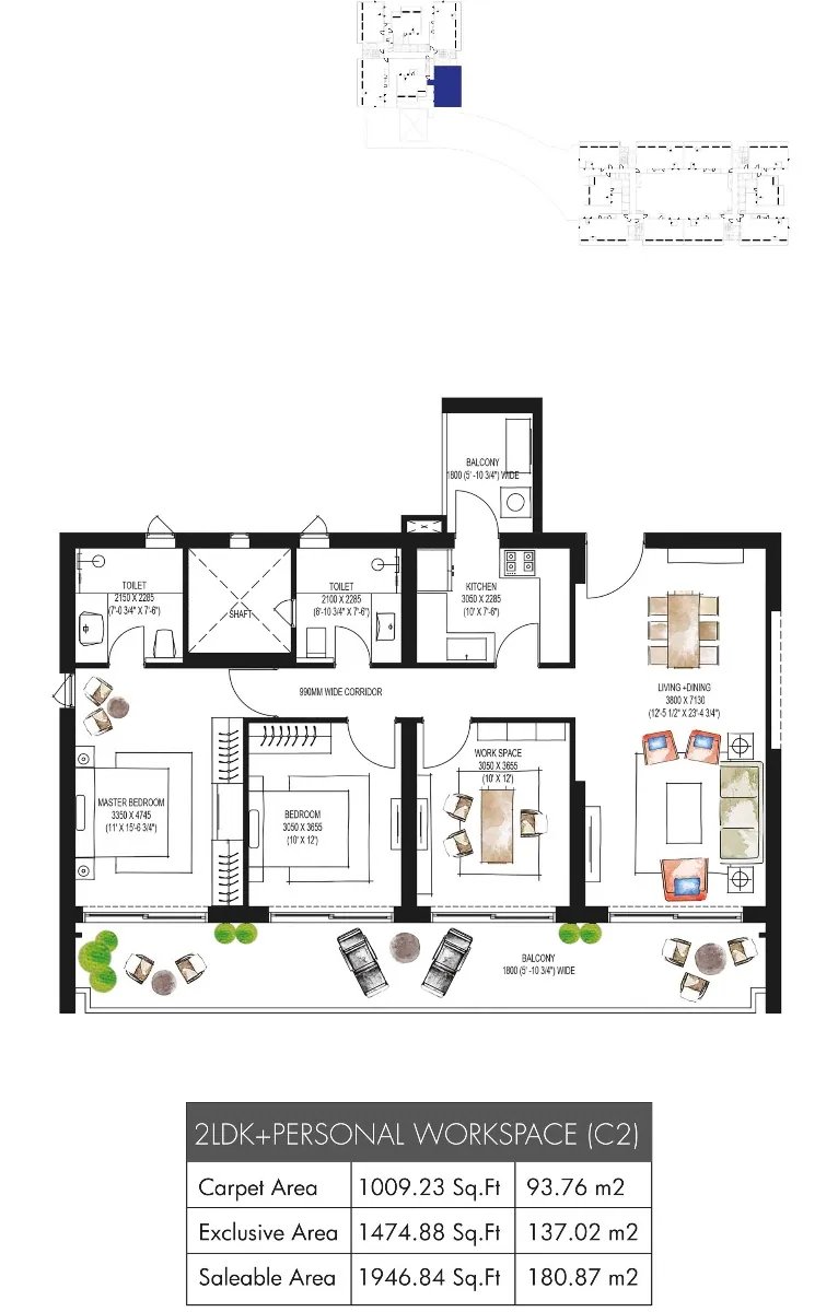 Krisumi Waterfall Residences 2 LDK + Personal Workspace - saleable floor plan