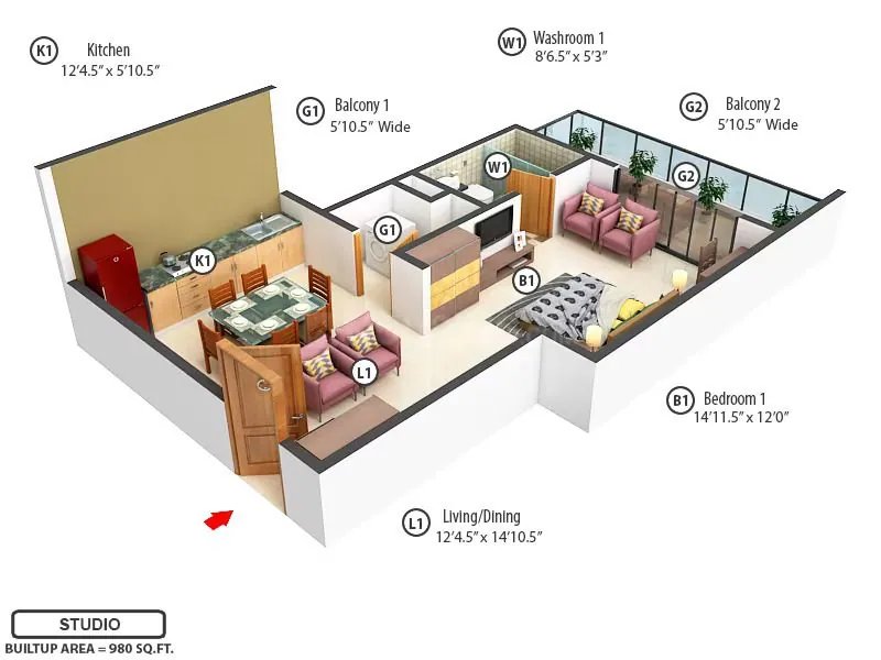 Krisumi Waterfall Suites Suite plan - built-up as marked on plan floor plan