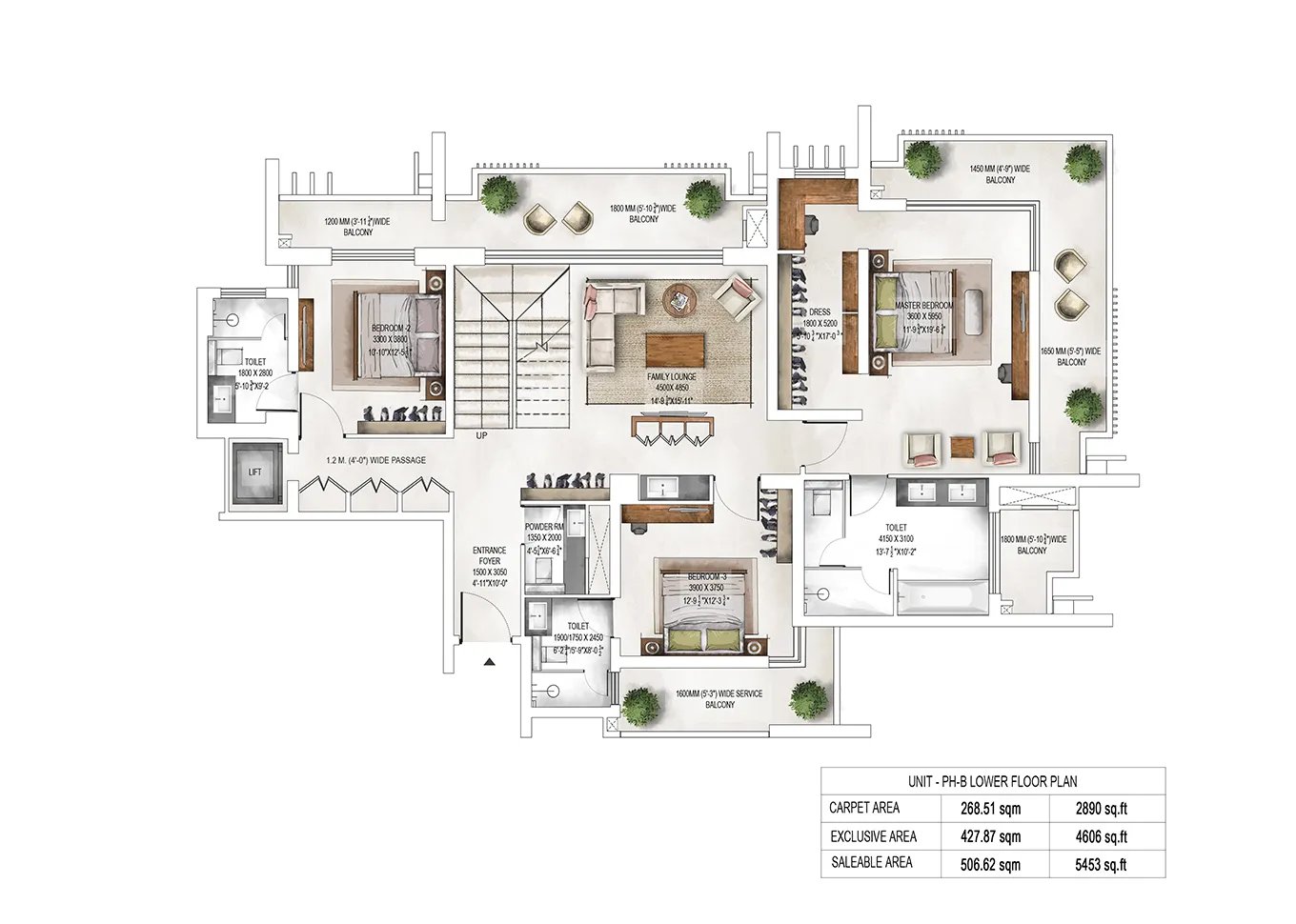 Krisumi Waterside Residences Penthouse B, lower floor (Tower 1) - saleable floor plan