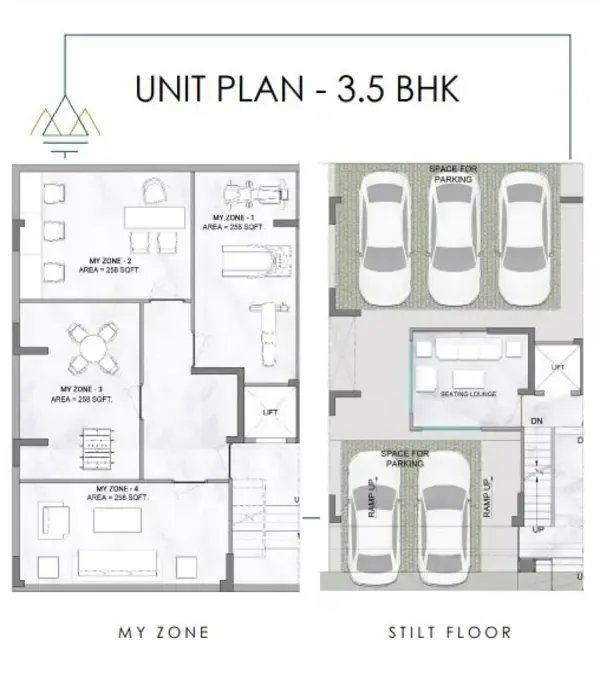 M3M Antalya Hills 3.5 BHK - My Zone (basement) and stilt floor plan floor plan