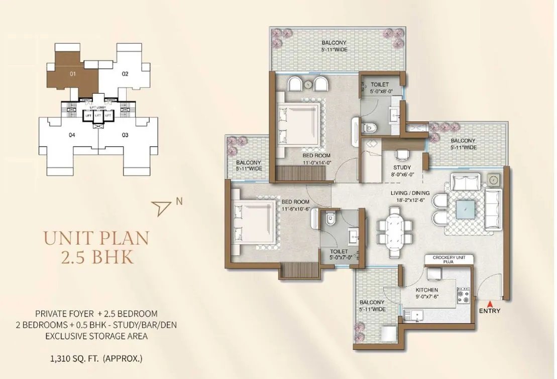 M3M Capital 2.5 BHK floor plan