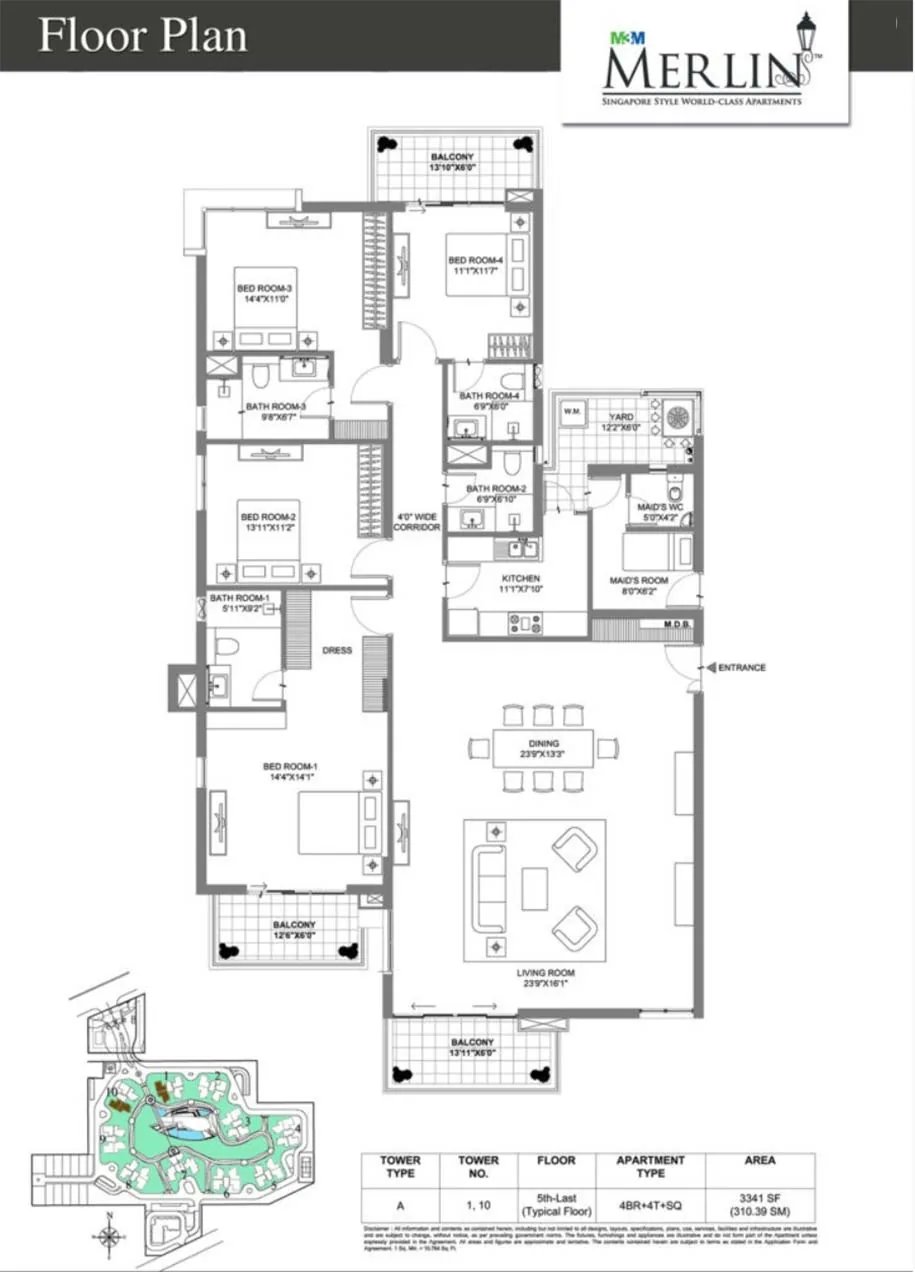 M3M Merlin 4 BHK + 4T + SQ - (Towers 1 & 10) floor plan