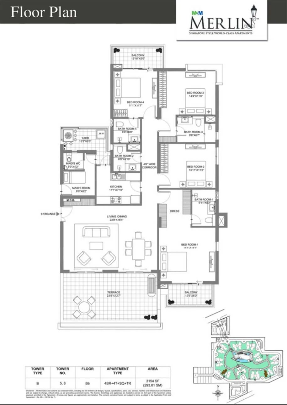 M3M Merlin 4 BHK + 4T + SQ + Terrace - (Towers 5 & 8) floor plan