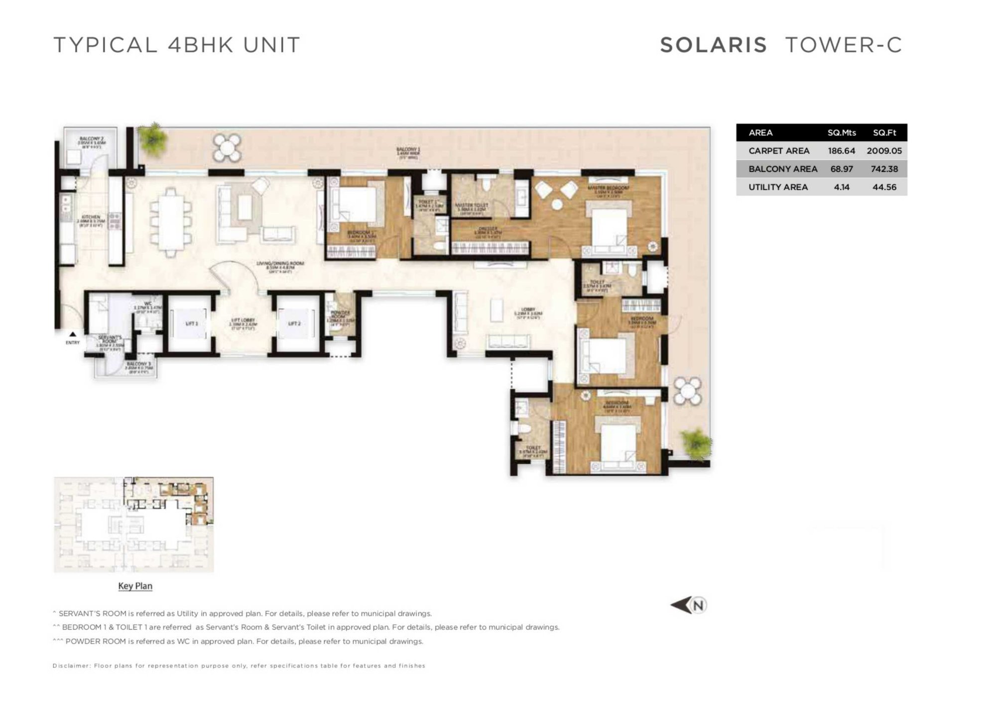 Mahindra Luminare Typical 4 BHK - Solaris (Tower C) floor plan