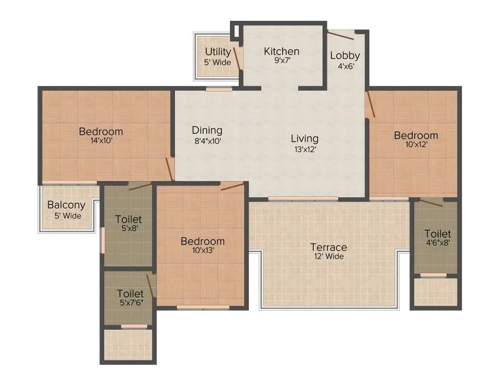 Mapsko Mount Ville 3 BHK + Extended Terrace floor plan