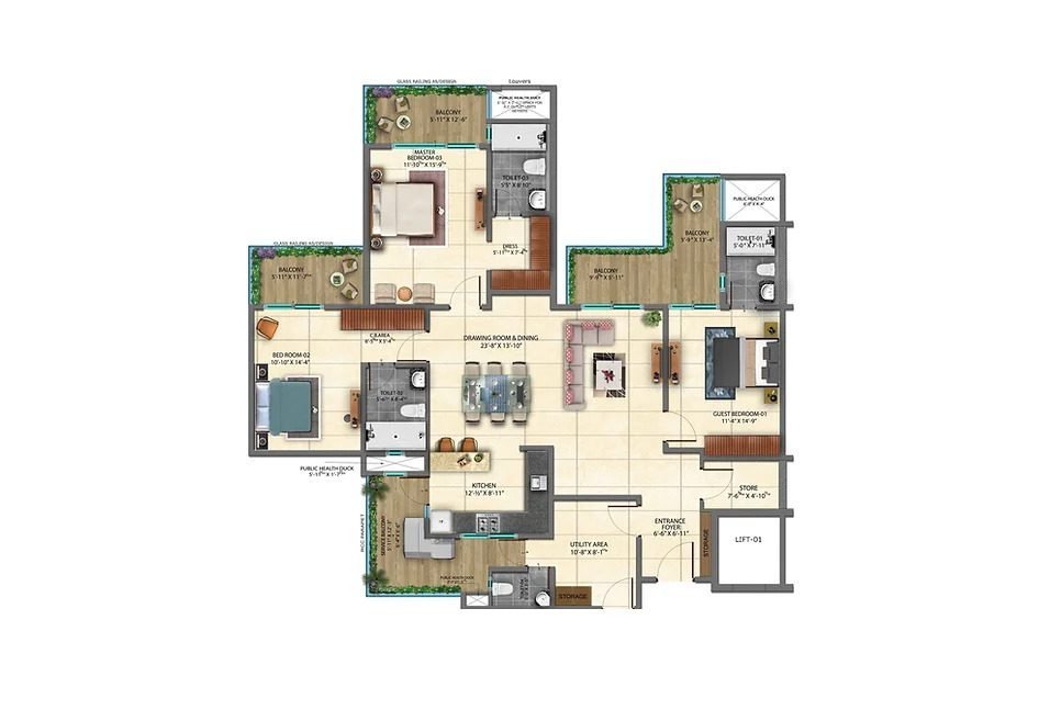 Marbella Grand 3 BHK + Servant - super floor plan