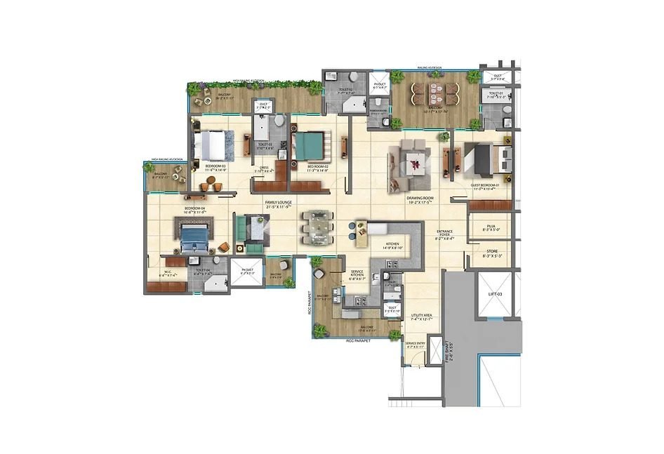 Marbella Grand 4 BHK + Servant - super floor plan