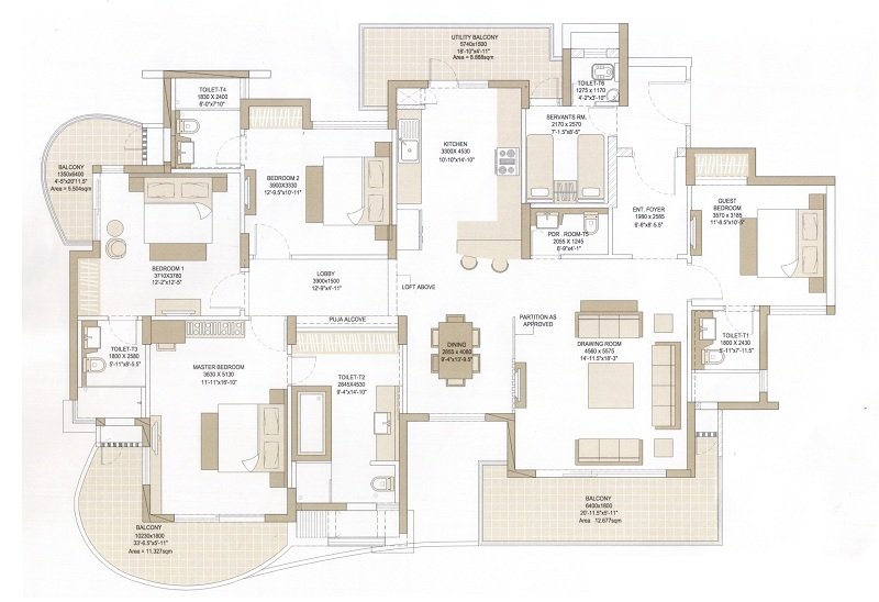 Microtek Greenburg 4 BHK + Servant - sale area floor plan