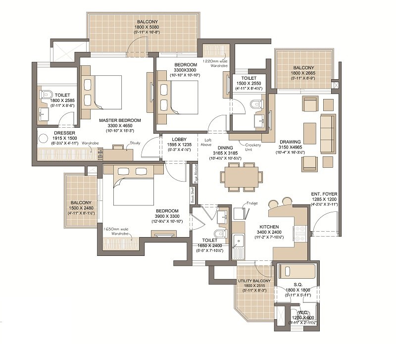 Microtek Greenburg 3 BHK + Servant - sale area floor plan