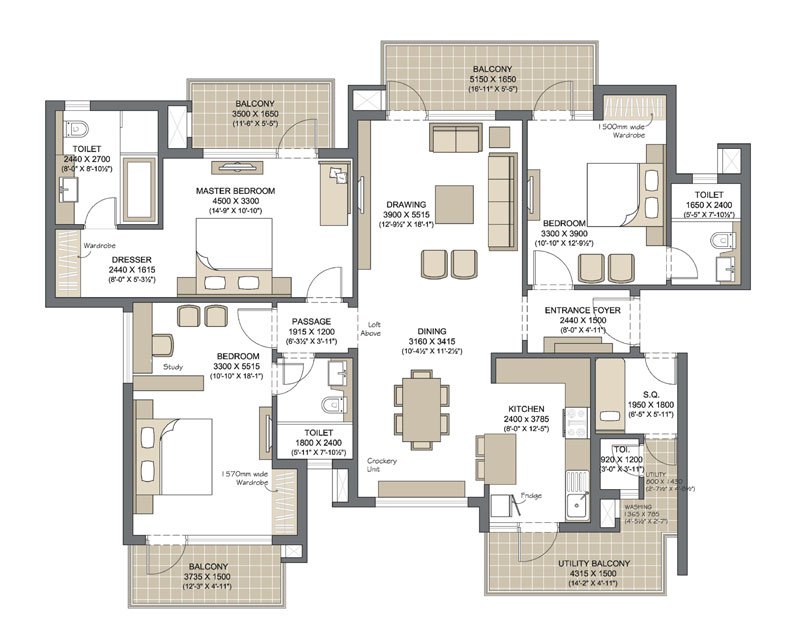 Microtek Greenburg 3 BHK + Servant + Study - sale area floor plan