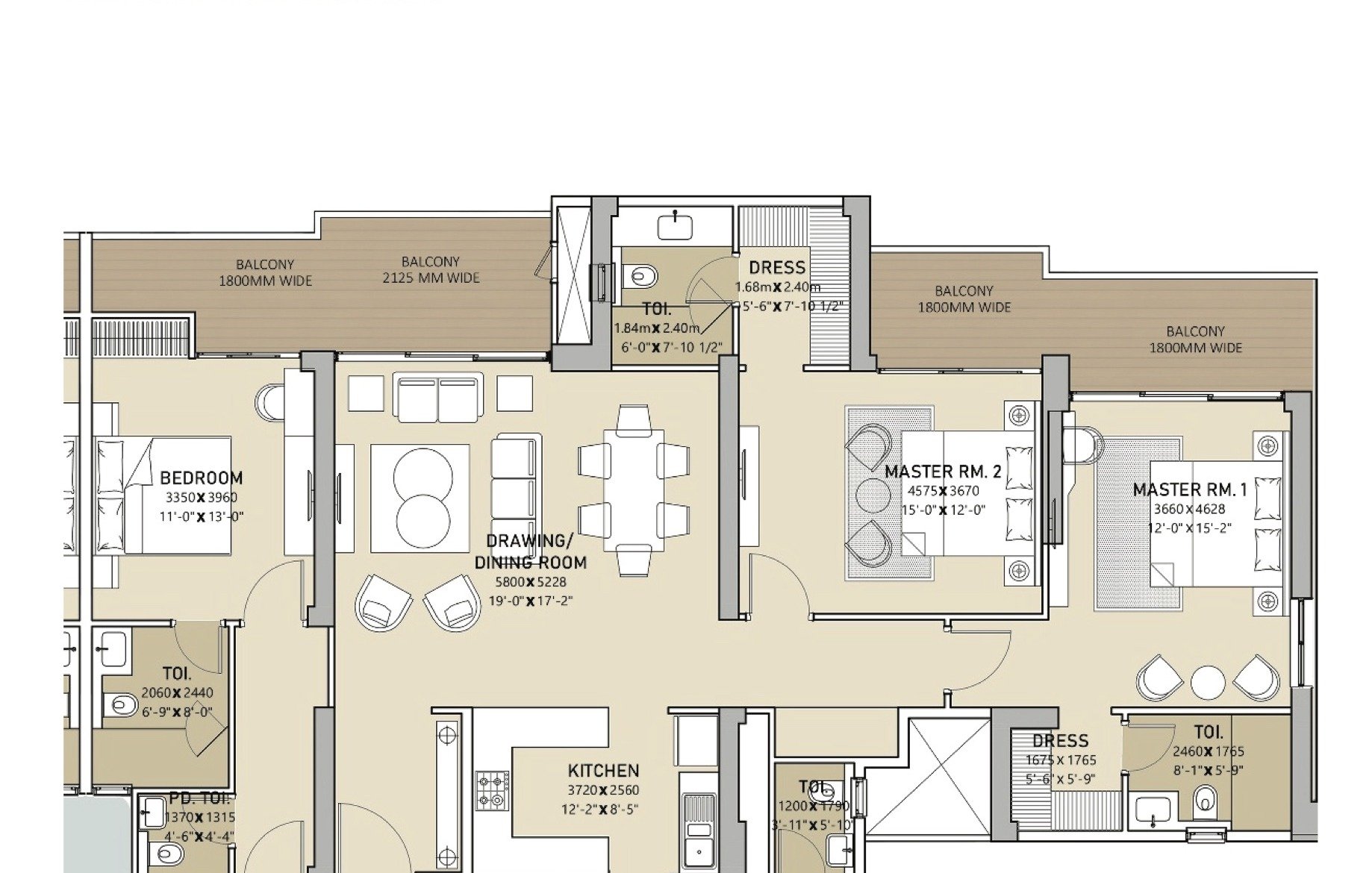 Navraj The Kingstown Heights 3 BHK non-corner unit - super floor plan