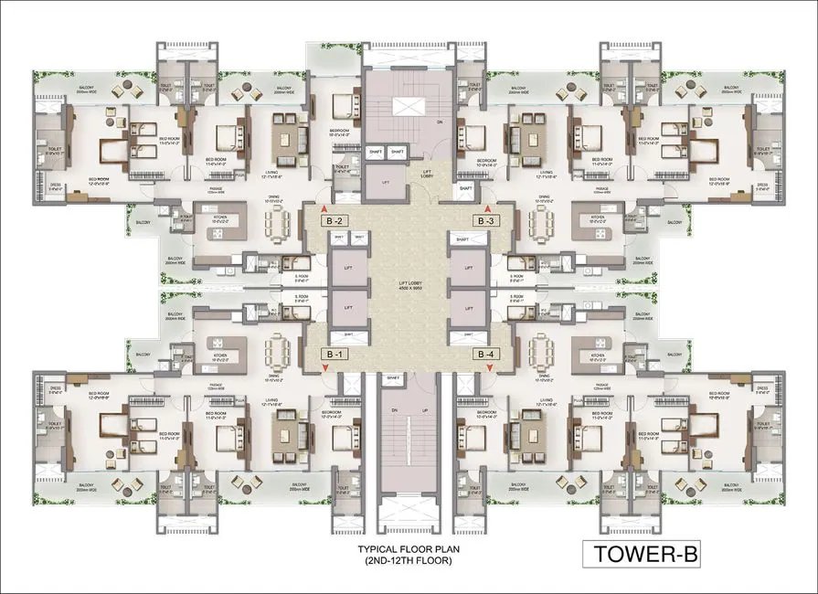 Oxirich Chintamanis Tower B typical floor plan (2nd - 12th floor) floor plan
