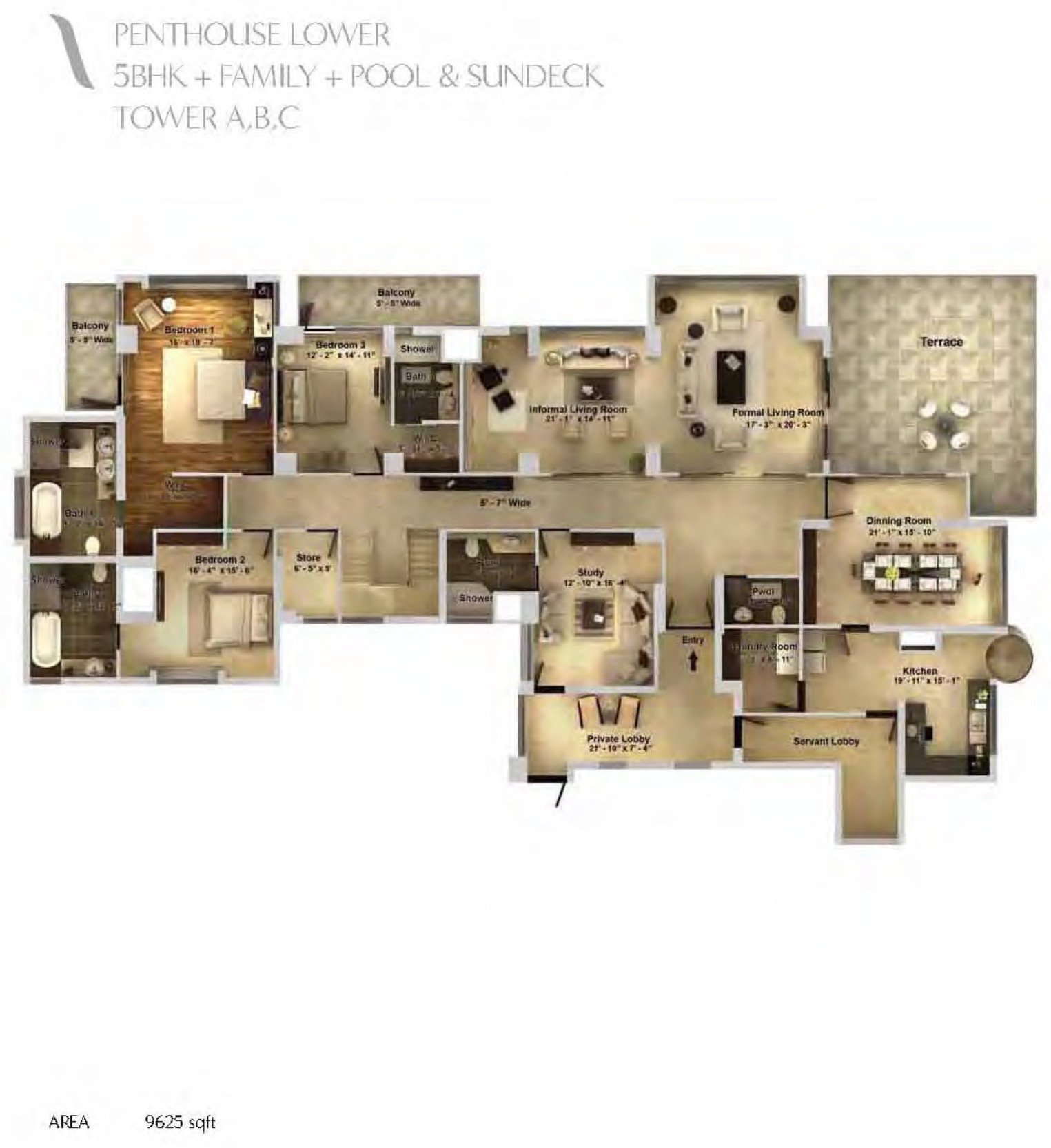 Pioneer Araya Duplex Penthouse (lower level) floor plan