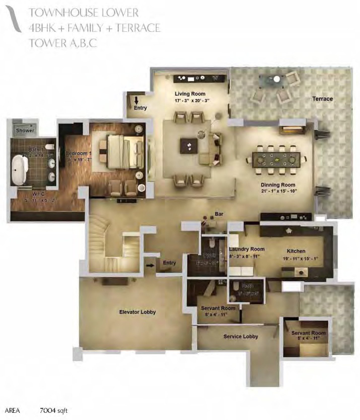 Pioneer Araya Duplex Townhouse (lower level) floor plan