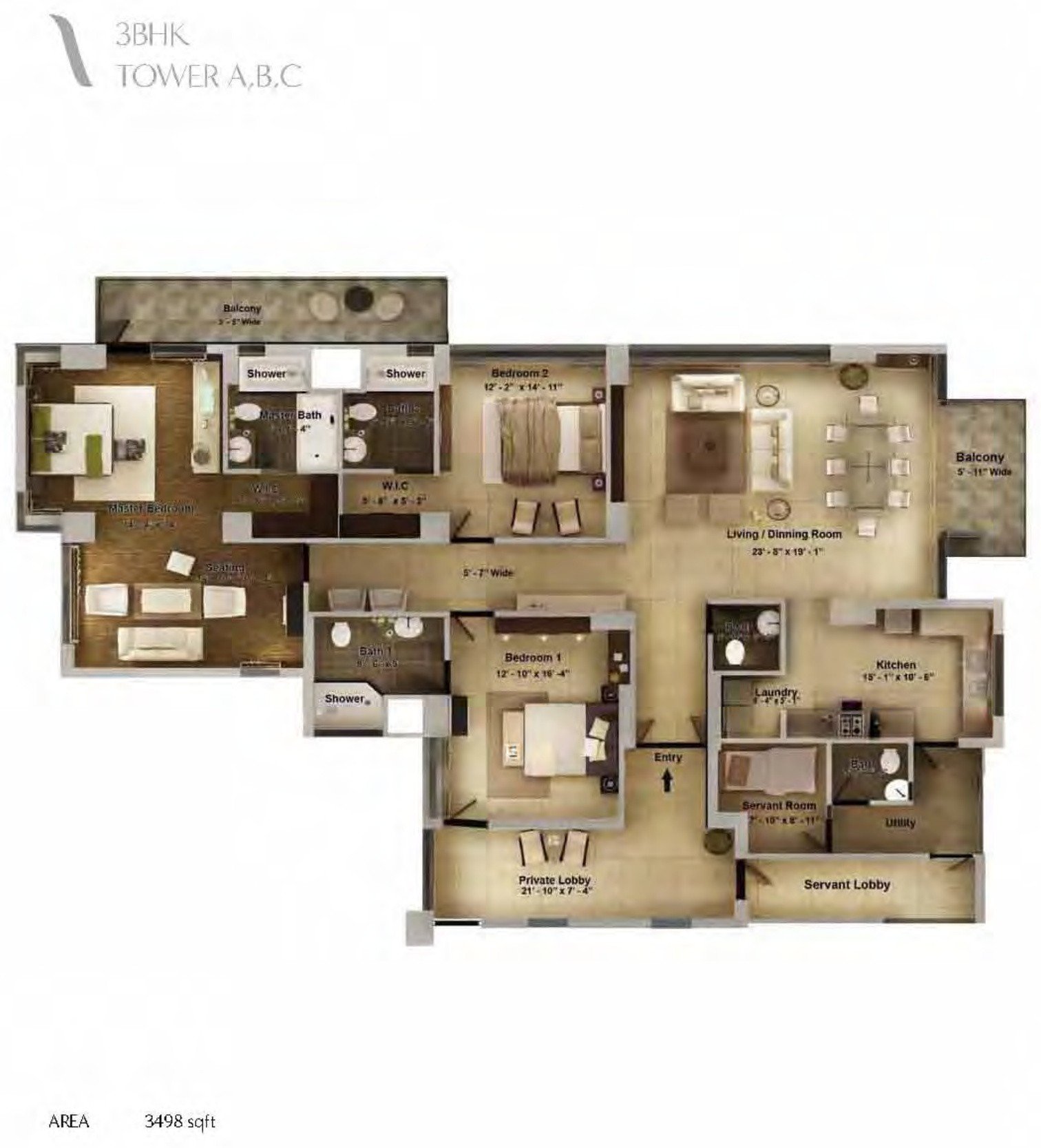 Pioneer Araya 3 BHK floor plan