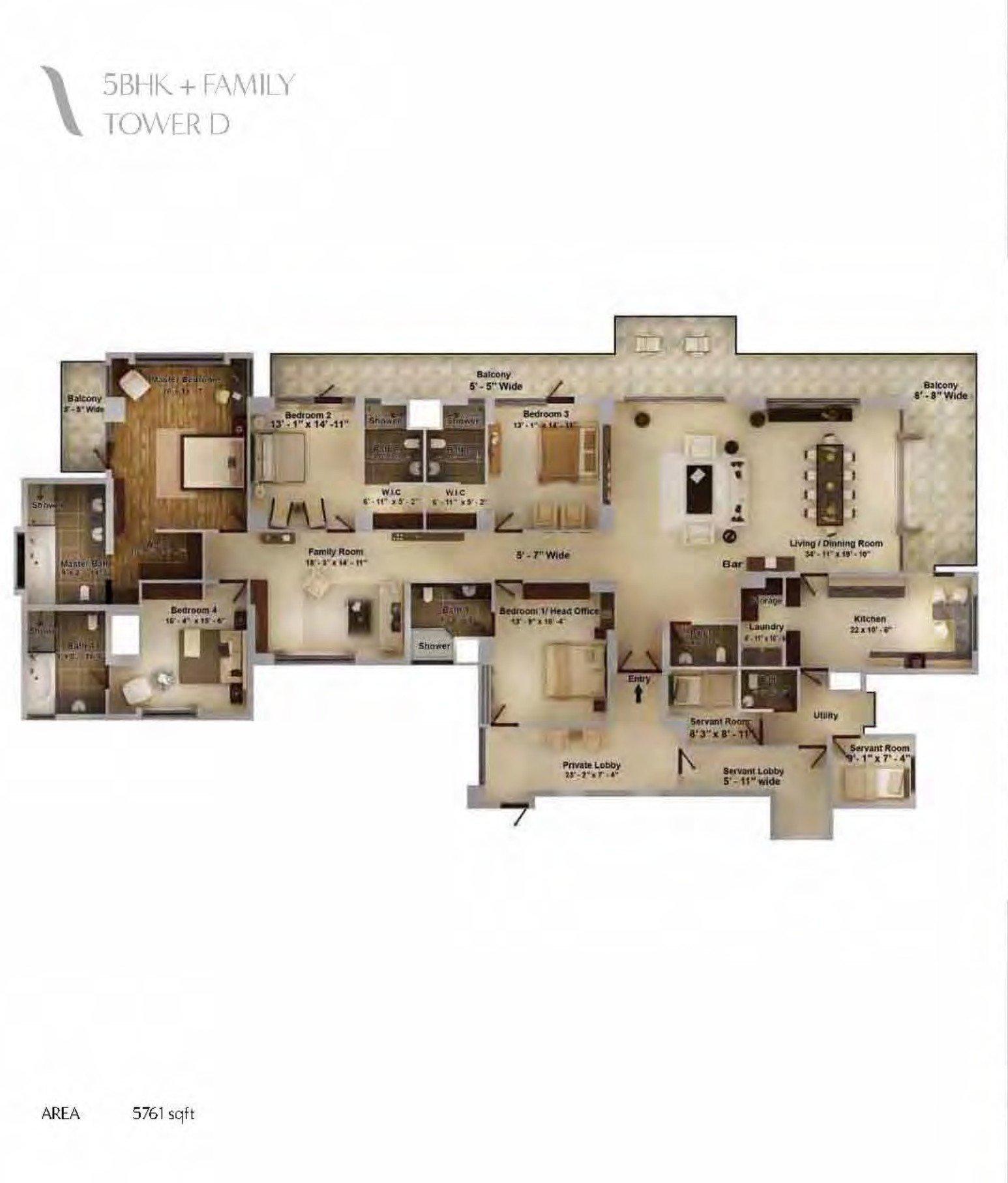 Pioneer Araya 5 BHK + Family (Tower D) floor plan
