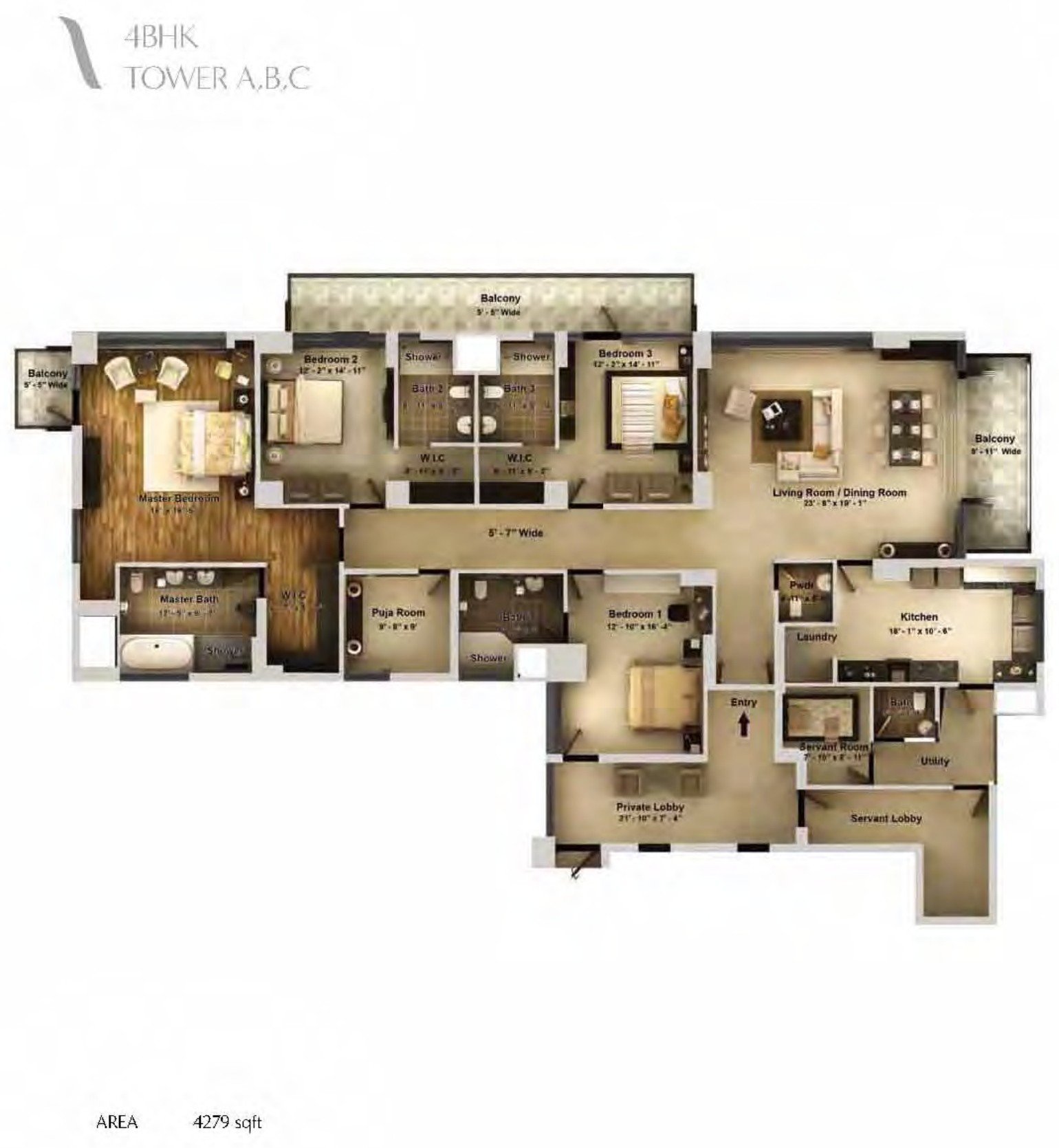 Pioneer Araya 4 BHK floor plan
