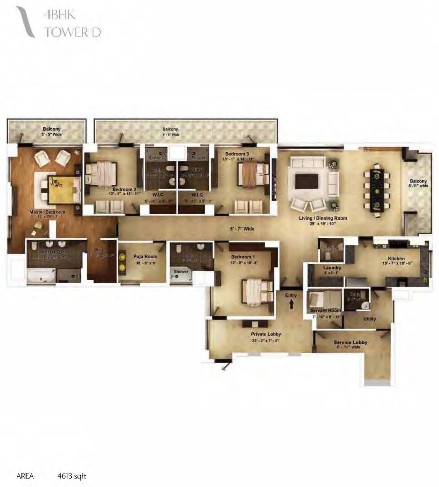 Pioneer Araya 4 BHK (Tower D) floor plan