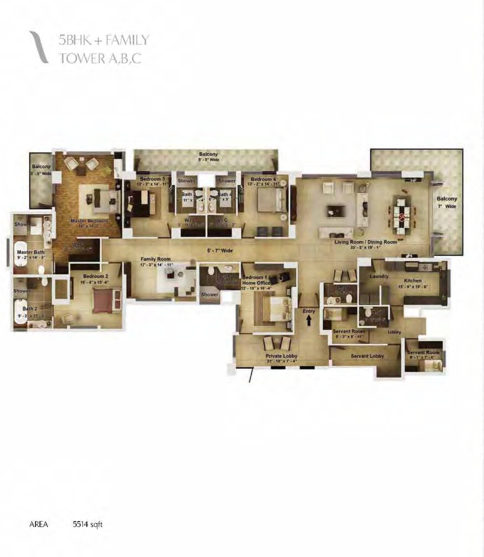 Pioneer Araya 5 BHK + Family floor plan