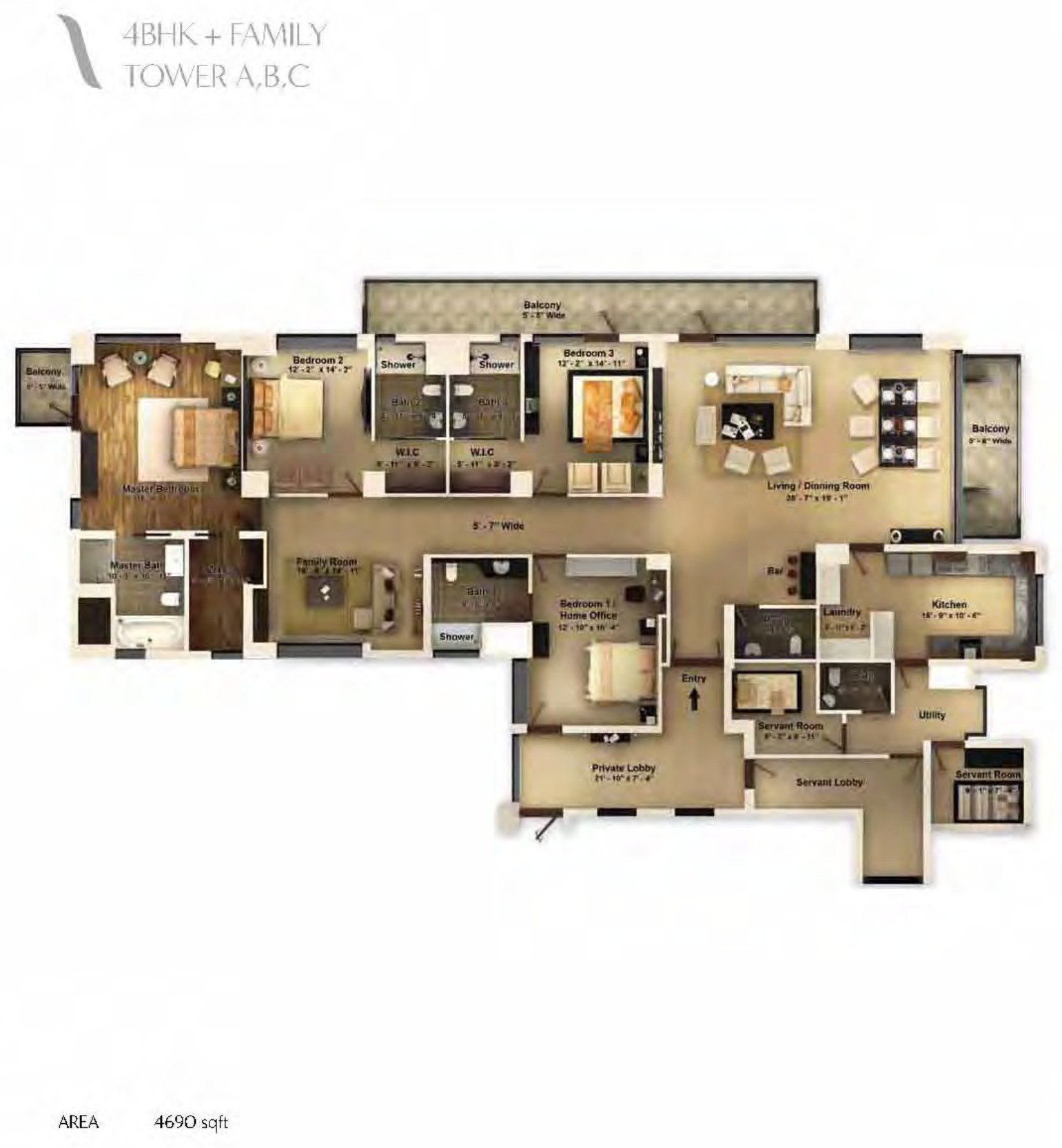 Pioneer Araya 4 BHK + Family floor plan