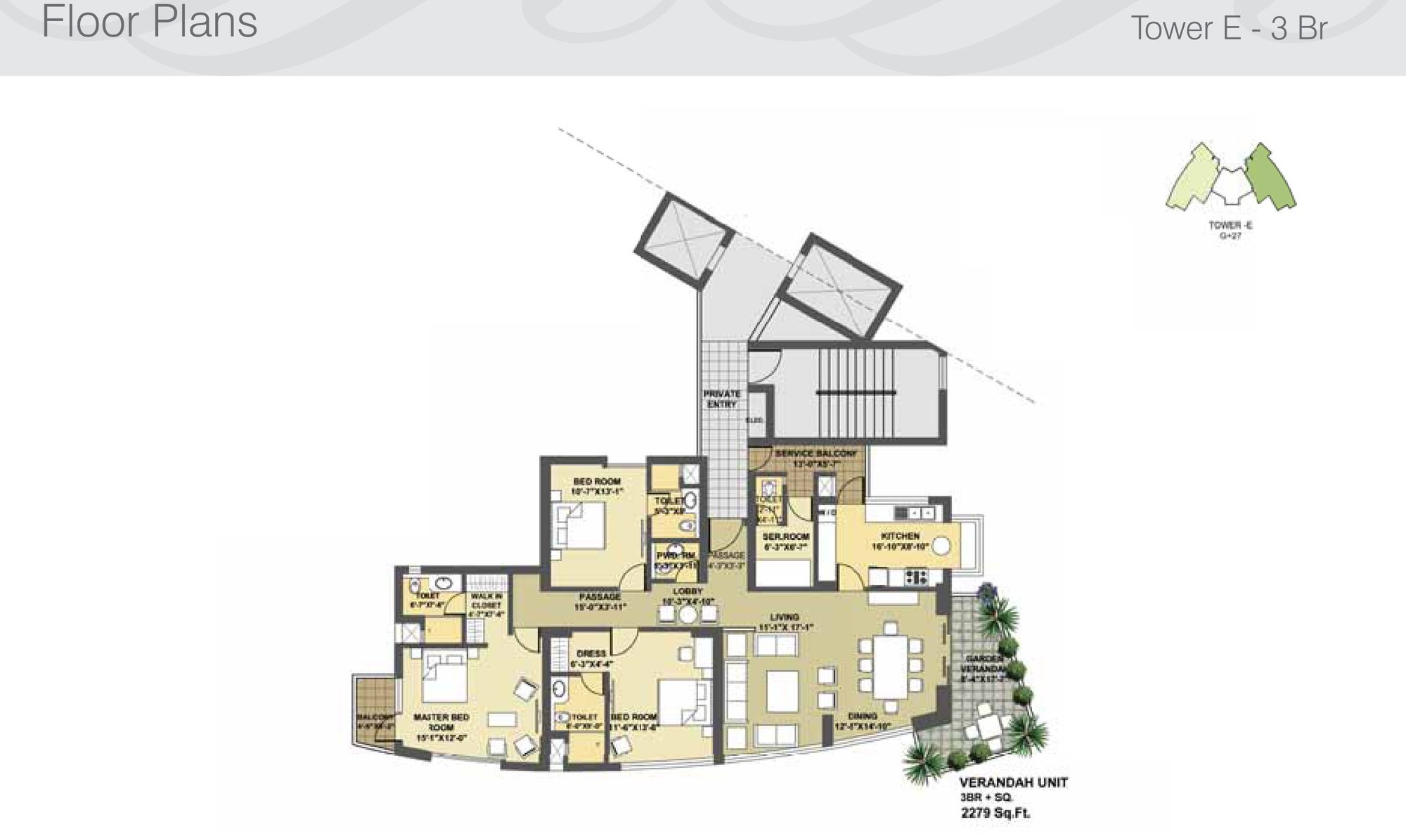 Pioneer Presidia Tower E - 3 BHK + SQ floor plan