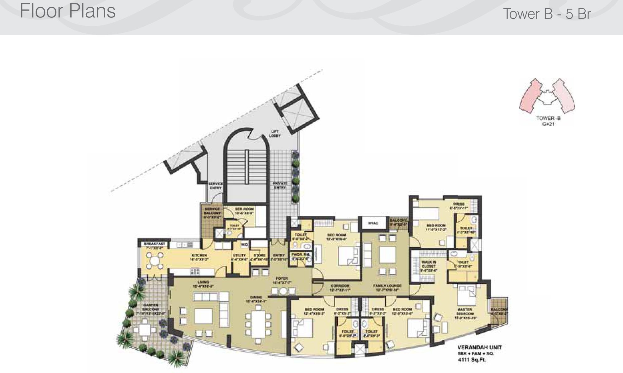 Pioneer Presidia Tower B - 5 BHK + Family + SQ floor plan