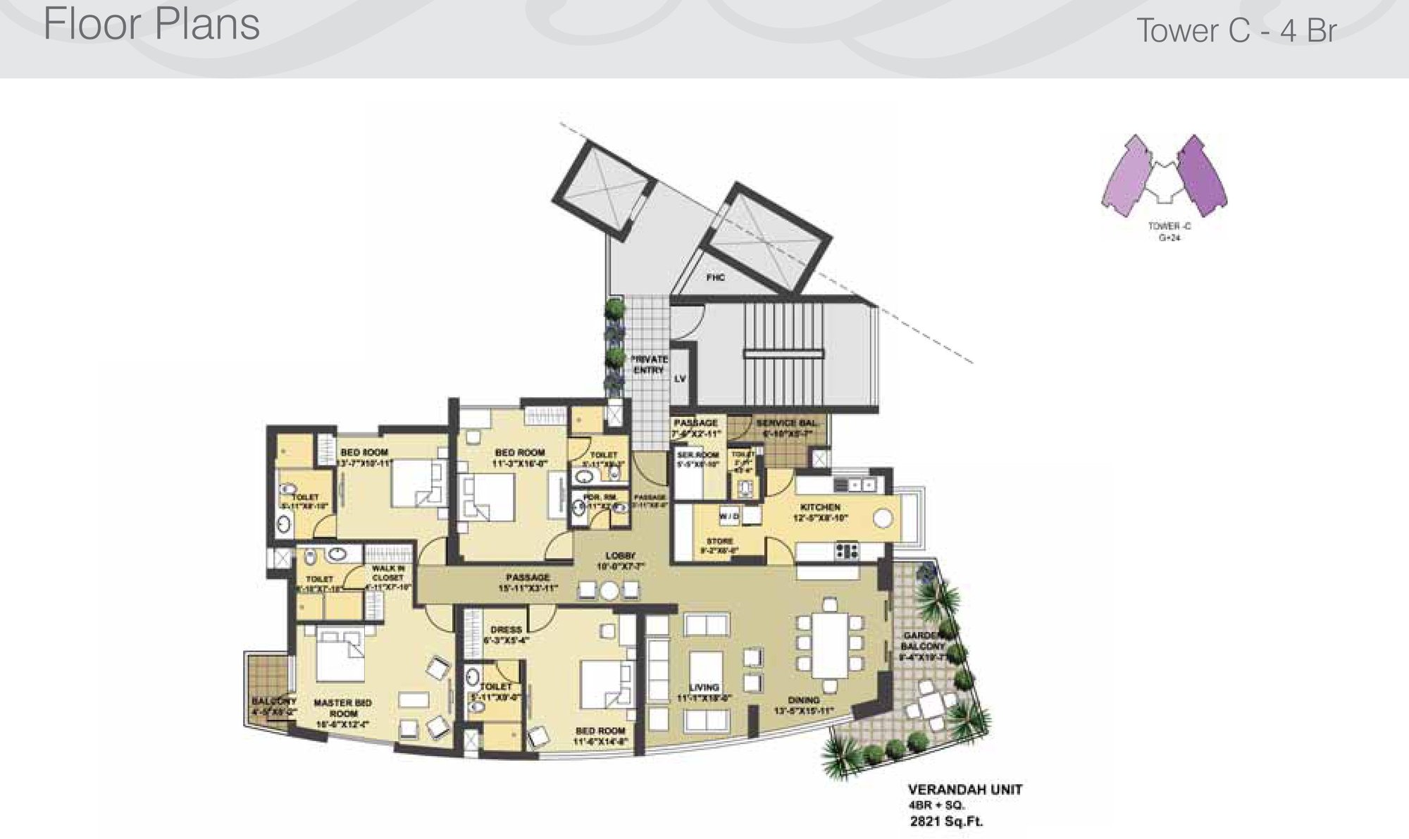 Pioneer Presidia Tower C - 4 BHK + SQ floor plan