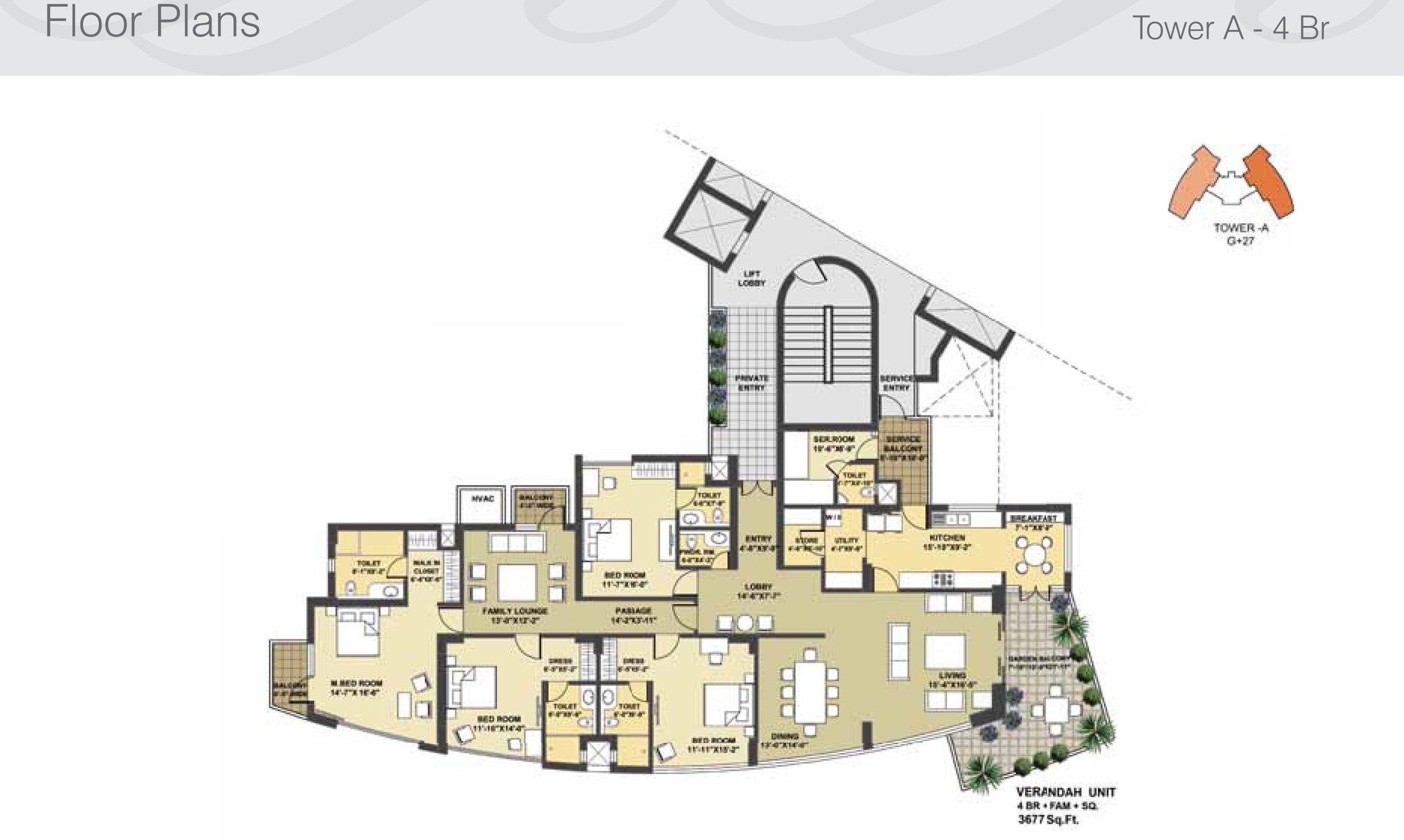 Pioneer Presidia Tower A - 4 BHK + Family + SQ floor plan