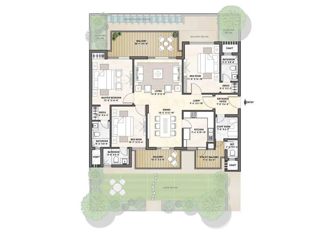 Puri Diplomatic Greens 3 BHK + servant room - super floor plan
