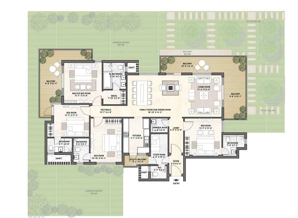 Puri Diplomatic Greens 4 BHK + servant room - super floor plan